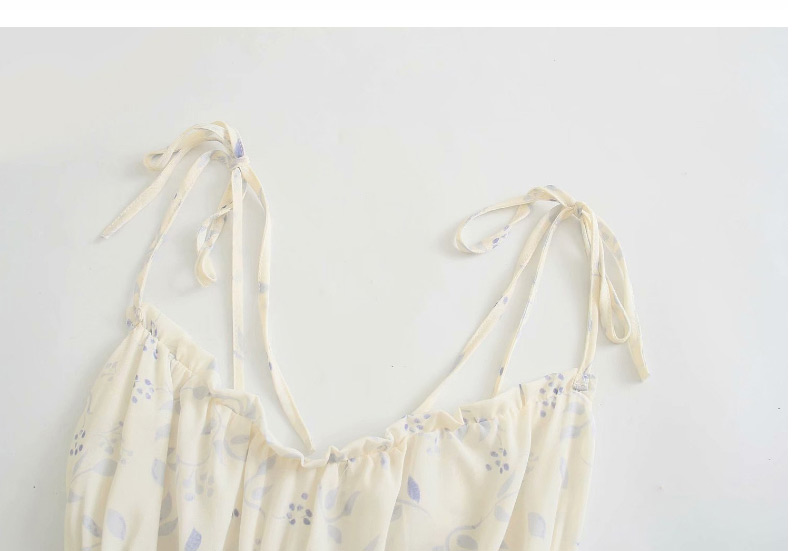 Fashion White Flower Print Suspender Big Dress,Long Dress