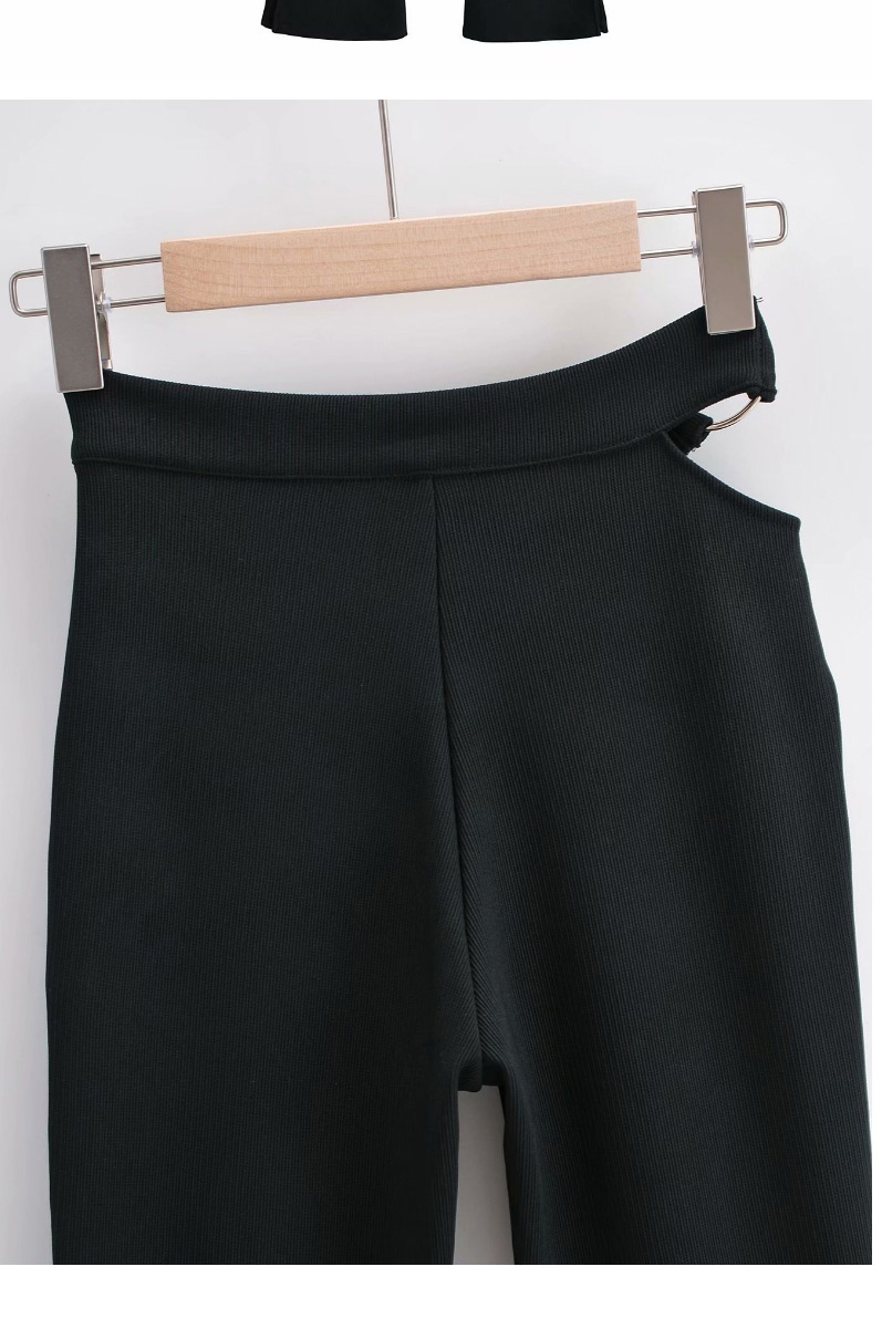 Fashion Dark Gray Solid Color Metal Ring Cutout Micro-pull Mopping Pants,Pants