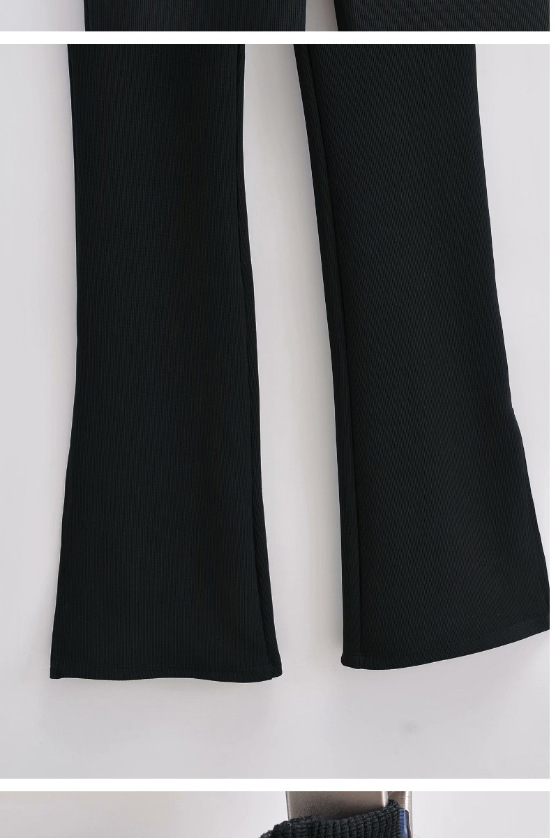 Fashion Black Solid Color Metal Ring Cutout Micro-pull Mopping Pants,Pants