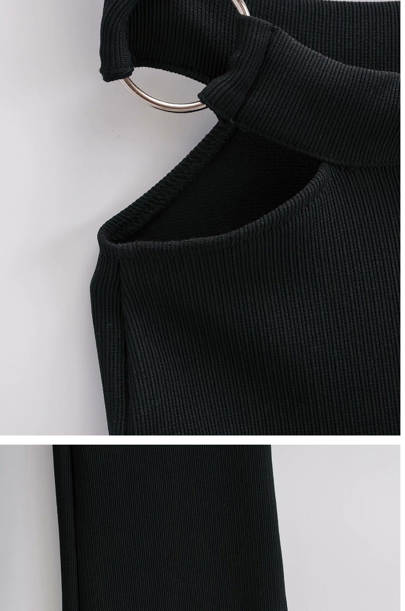 Fashion Dark Gray Solid Color Metal Ring Cutout Micro-pull Mopping Pants,Pants