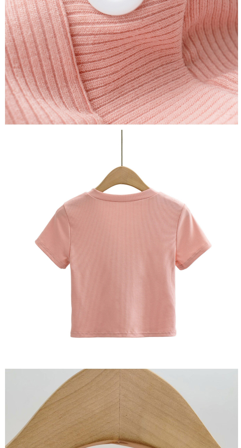 Fashion Pink Solid Color Four Button V-neck Short-sleeved Top,Hair Crown