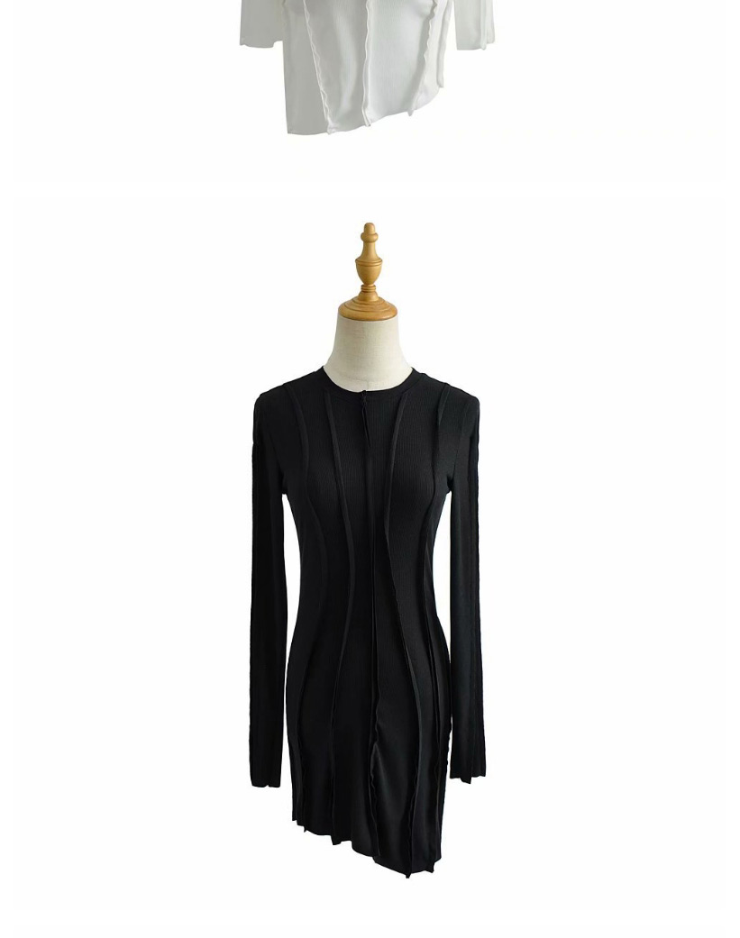 Fashion Black Convex Line Round Neck Hem Oblique Skirt Bag Hip Dress,Mini & Short Dresses