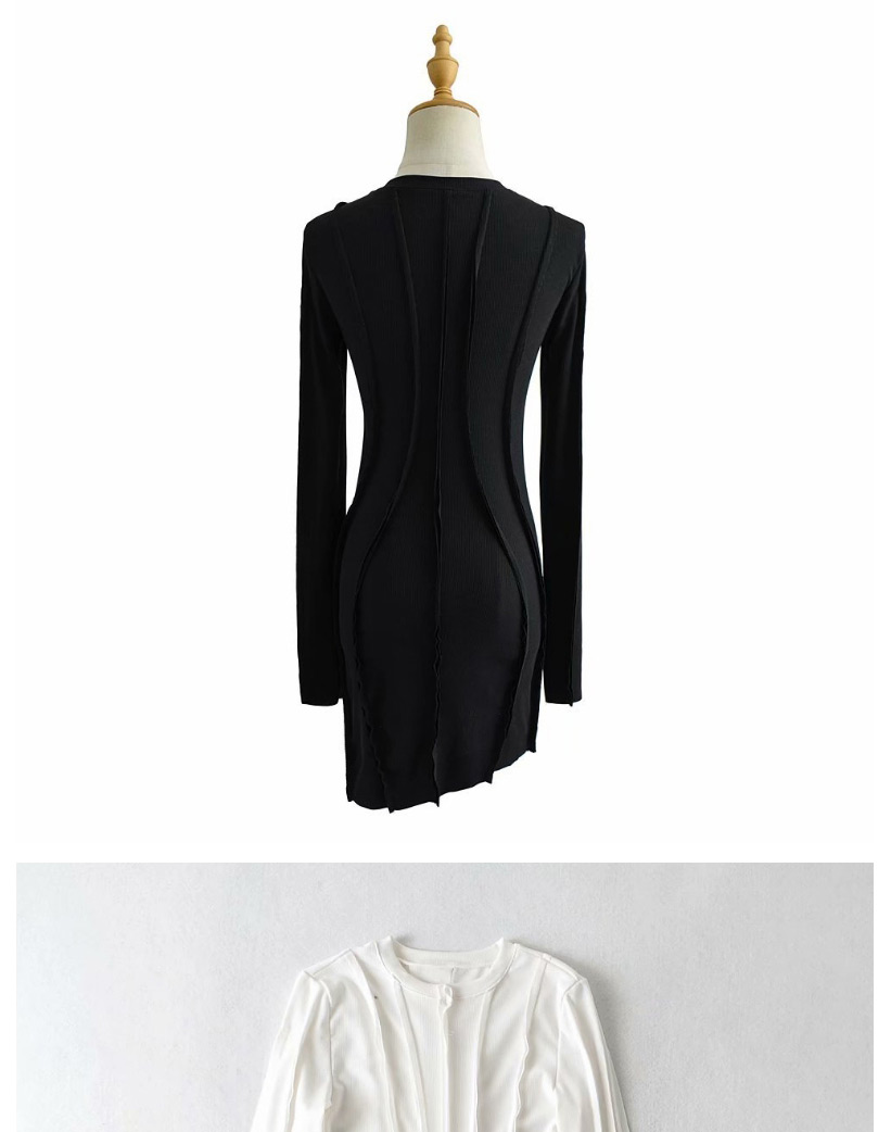 Fashion Black Convex Line Round Neck Hem Oblique Skirt Bag Hip Dress,Mini & Short Dresses