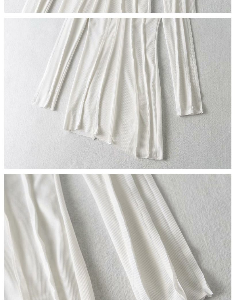 Fashion White Convex Line Round Neck Hem Oblique Skirt Bag Hip Dress,Mini & Short Dresses