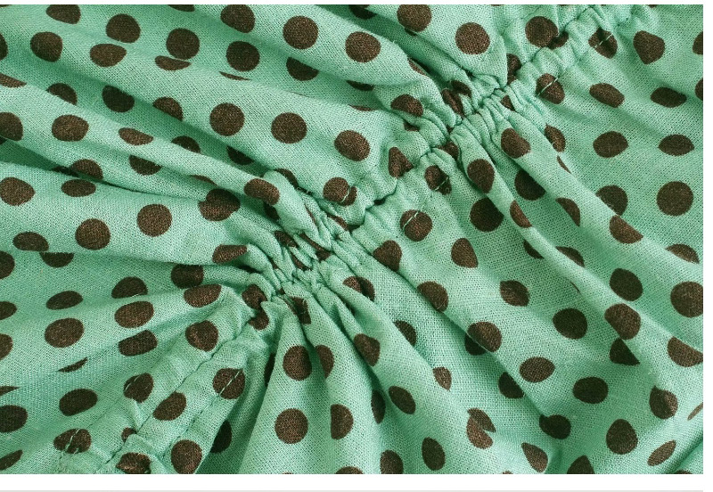 Fashion Green Linen Polka Dot Pleated Skirt,Skirts