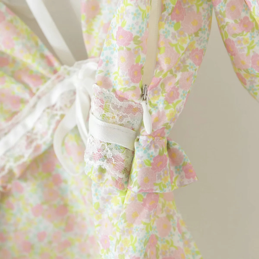 Fashion Color Printed Lace-up V-neck Dress,Long Dress