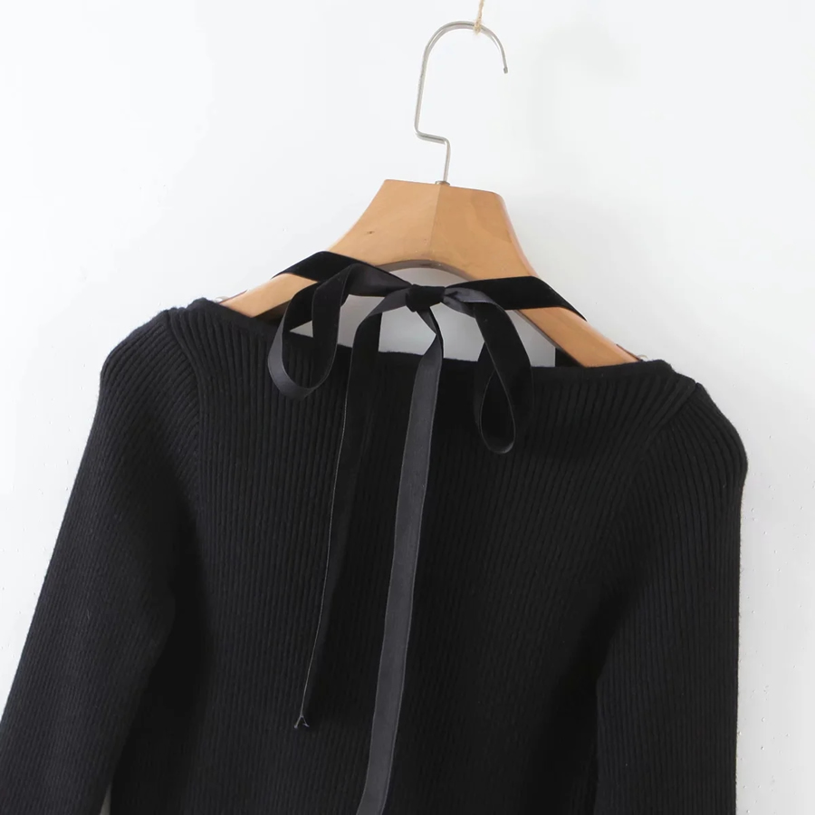 Fashion Black Halter Tie V-neck Sweater,Tank Tops & Camis