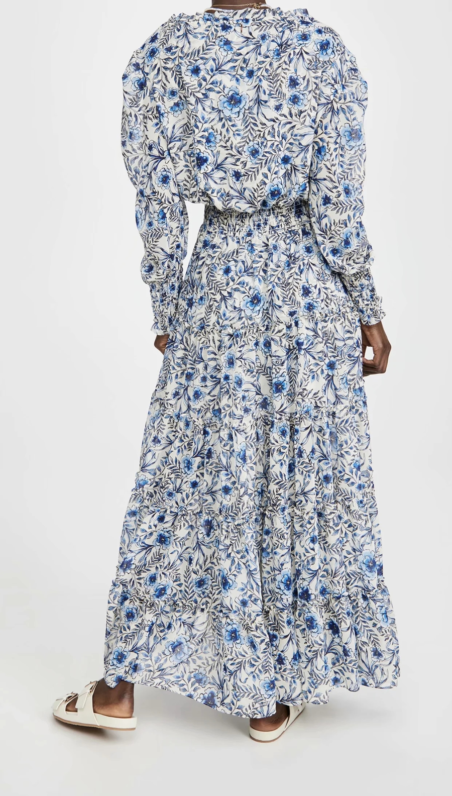 Fashion Blue Printed Long-sleeved Dress With Big Swing,Long Dress