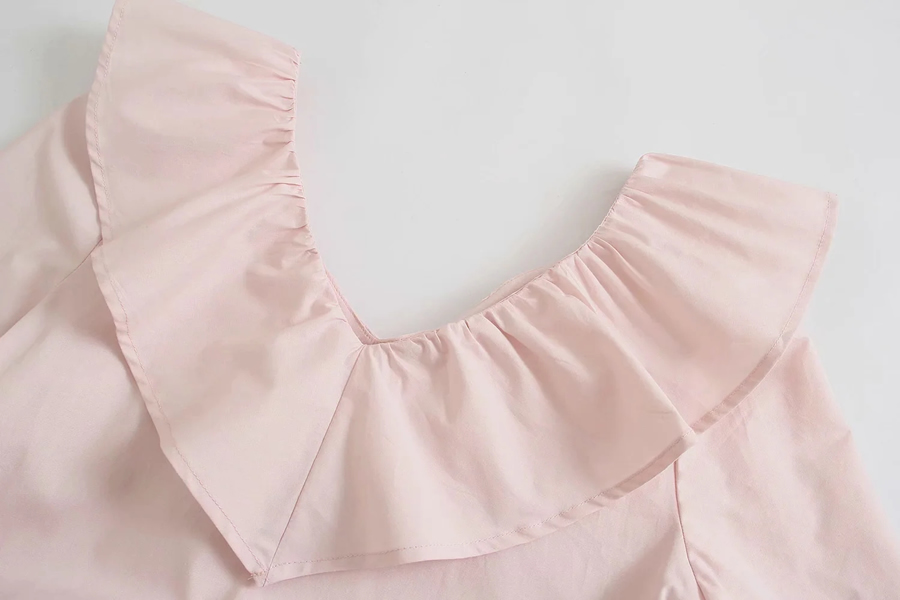 Fashion Pink Frilled Neckline V-neck Dress,Long Dress