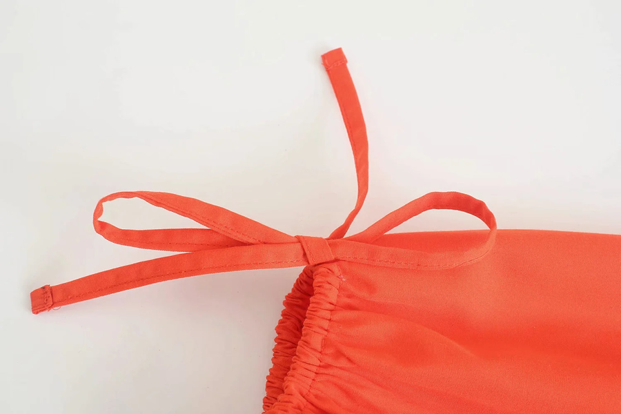 Fashion Orange Pleated Dress With Cuffs,Long Dress