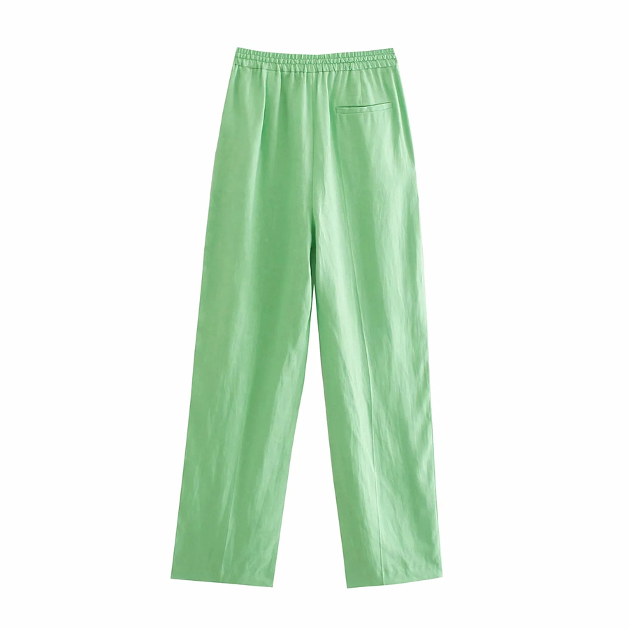 Fashion Green Linen Micro-pleated Wide-leg Pants,Pants