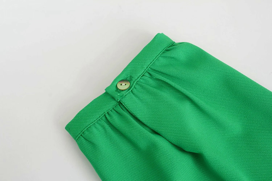 Fashion Green Ruffled Pleated Mid-sleeve Dress,Long Dress