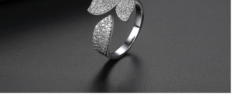 Fashion Silver Copper Inlaid Zirconium Flower Open Ring,Rings
