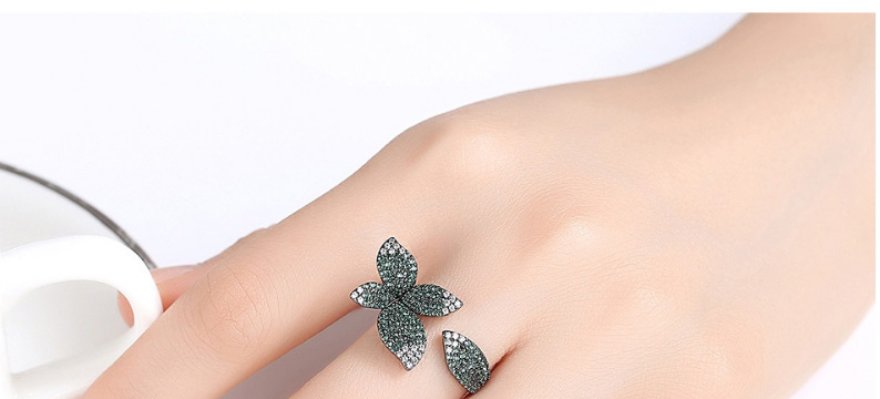 Fashion Green Copper Inlaid Zirconium Flower Open Ring,Rings
