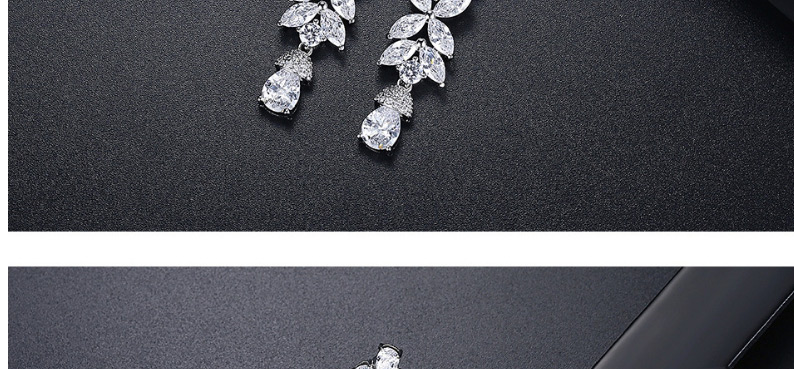 Fashion Silver Copper Inlaid Zirconium Flower Tassel Earrings,Earrings