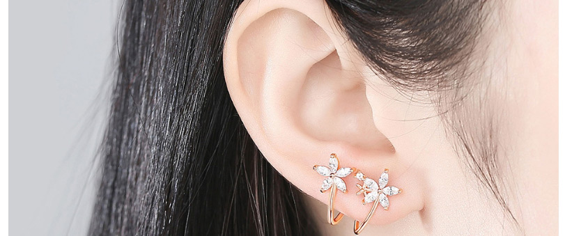 Fashion Golden Flower Copper Inlaid Zirconium Earrings,Earrings