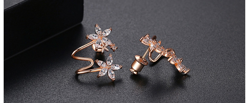 Fashion Golden Flower Copper Inlaid Zirconium Earrings,Earrings