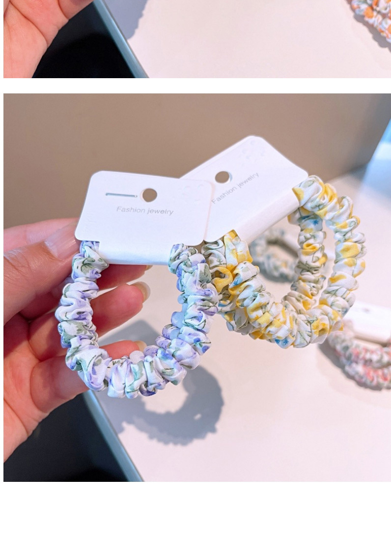 Fashion Light Blue Floral 2-piece Floral Pleated Hair Tie,Hair Ring