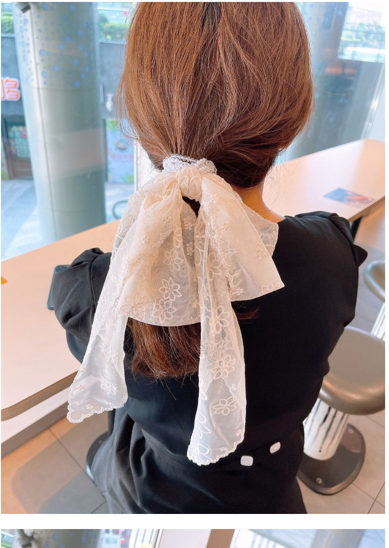 Fashion White Pearl Lace Bow Ribbon Hair Tie,Hair Ring