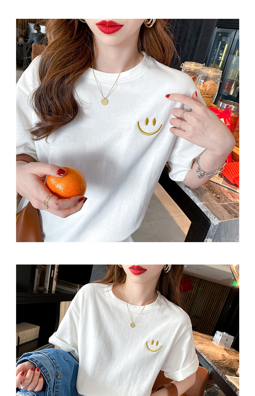 Fashion White Embroidered Smiley Half Sleeve Top,Hair Crown