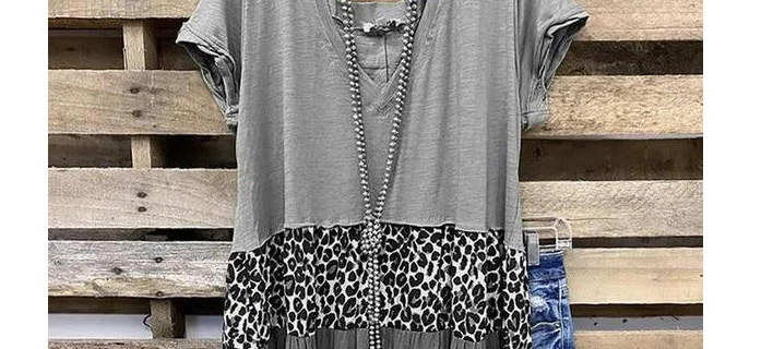 Fashion Short Sleeve V-neck Panelled Leopard Print Top,Hair Crown