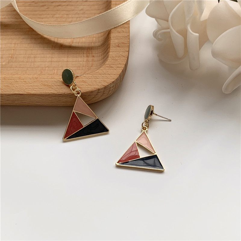 Fashion Green Contrast Color Dripping Triangle Earrings,Stud Earrings