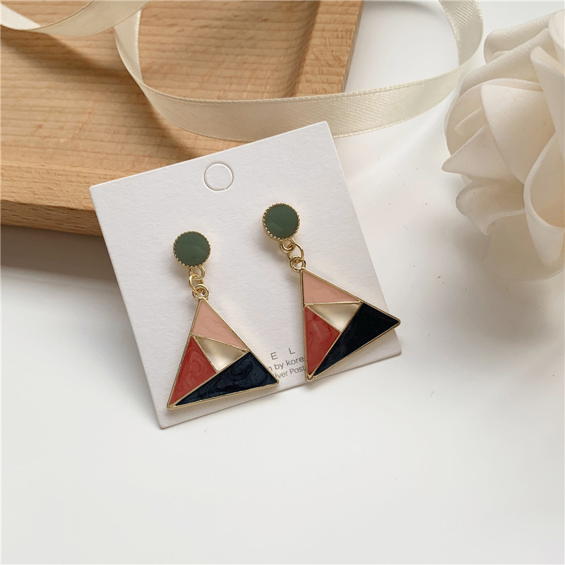Fashion Green Contrast Color Dripping Triangle Earrings,Stud Earrings