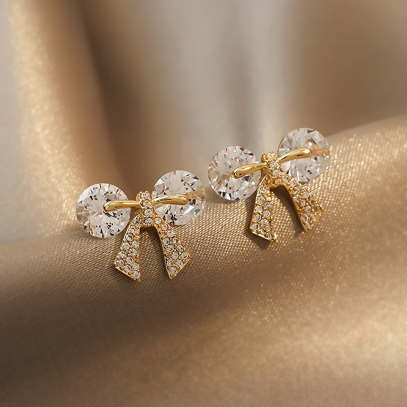 Fashion Golden Diamond Bow Stud Earrings,Stud Earrings
