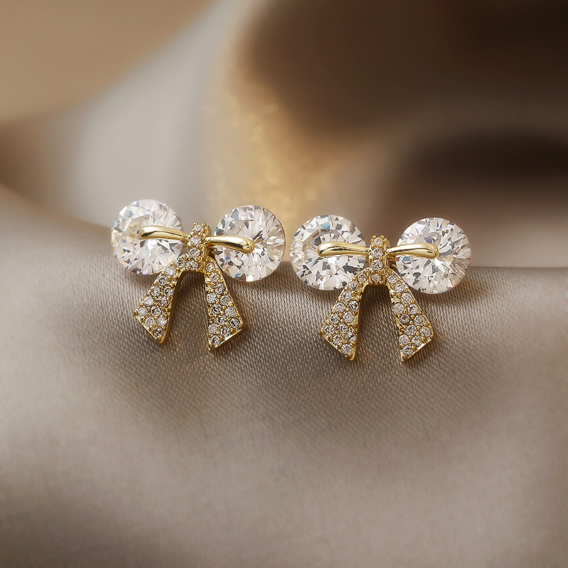 Fashion Golden Diamond Bow Stud Earrings,Stud Earrings