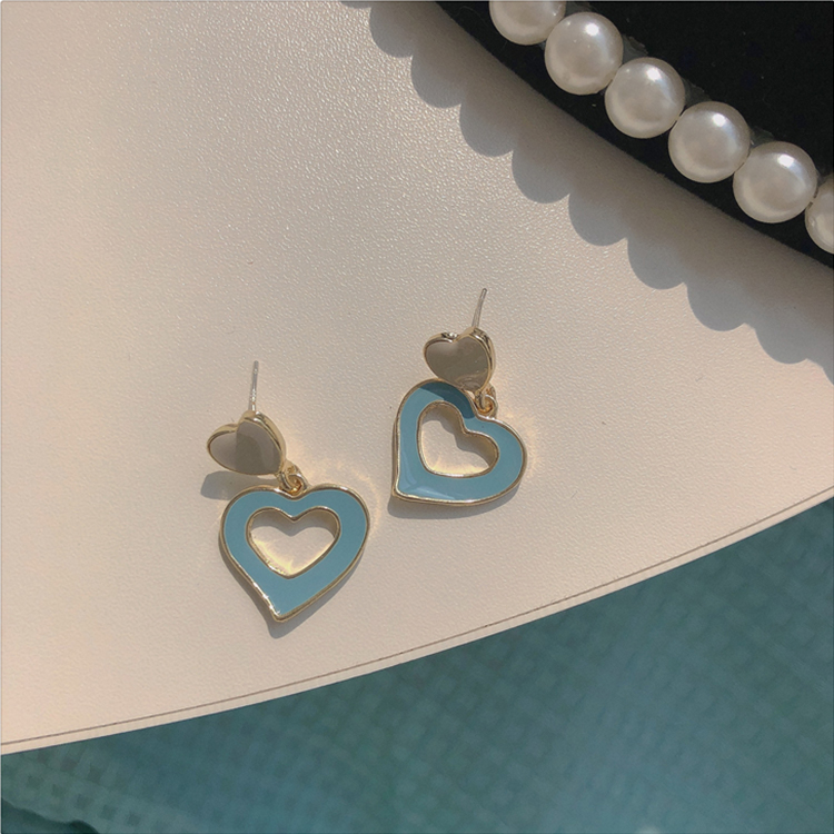 Fashion Blue Contrasting Color Hollow Heart Earrings,Stud Earrings