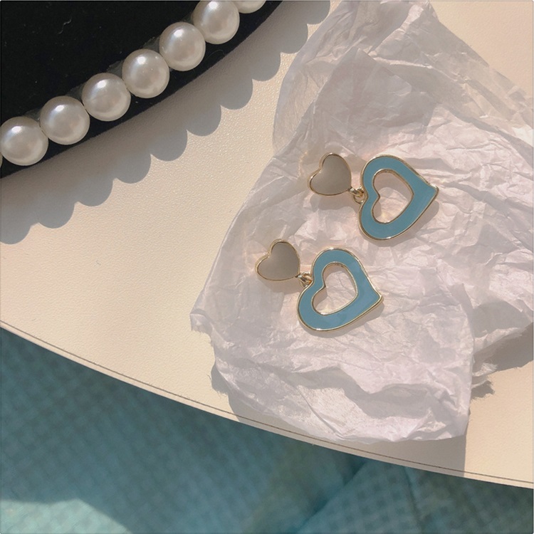 Fashion Blue Contrasting Color Hollow Heart Earrings,Stud Earrings