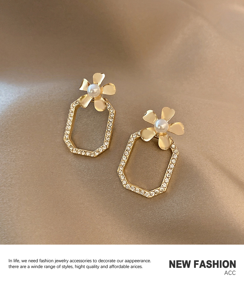 Fashion Golden Square Flower Zircon Earrings,Stud Earrings