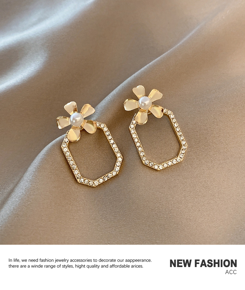 Fashion Golden Square Flower Zircon Earrings,Stud Earrings