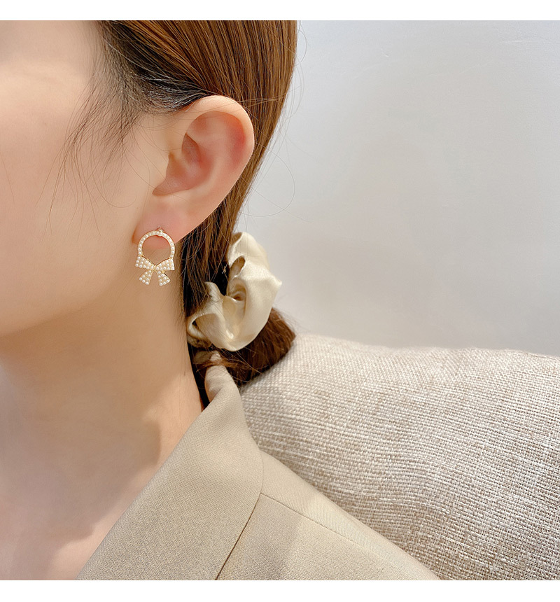 Fashion Golden Bow Pearl Stud Earrings,Stud Earrings