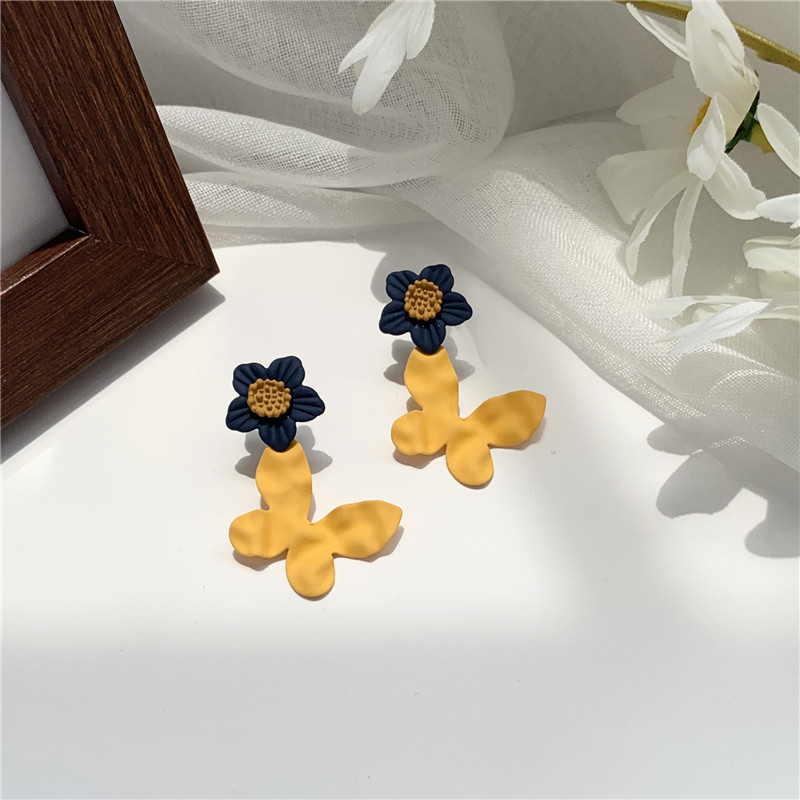 Fashion Yellow+blue Butterfly Flower Stud Earrings,Drop Earrings