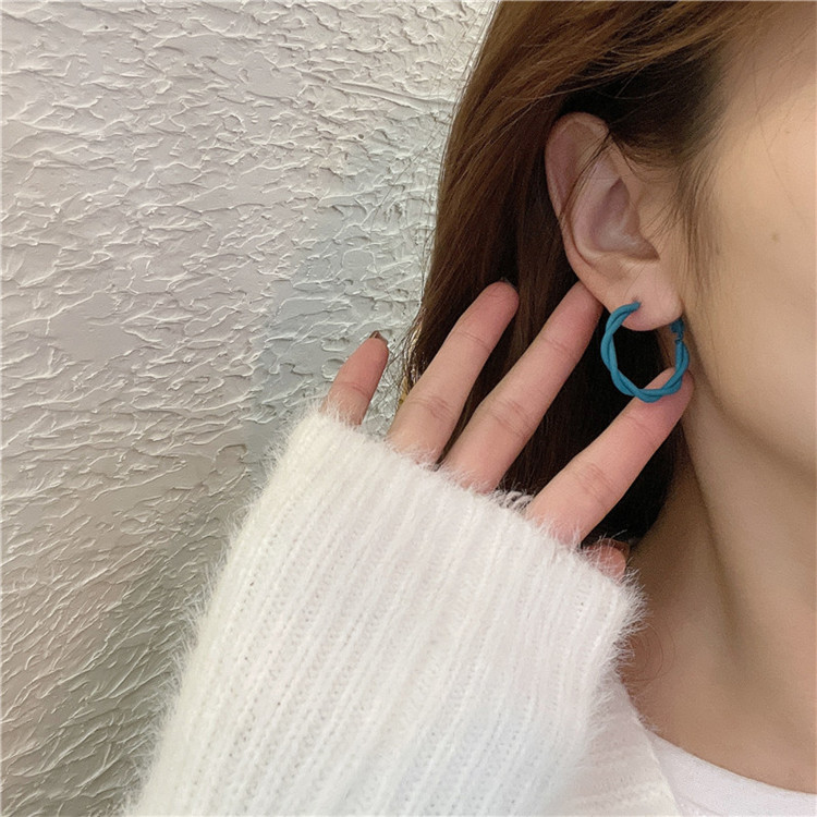 Fashion Blue Metal Circle Twist Earrings,Hoop Earrings