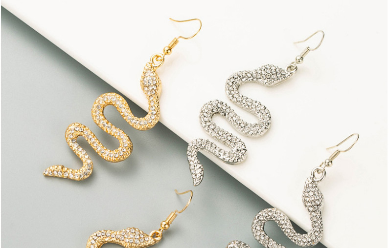 Fashion Gold Color Alloy Diamond Snake Shape Stud Earrings,Stud Earrings