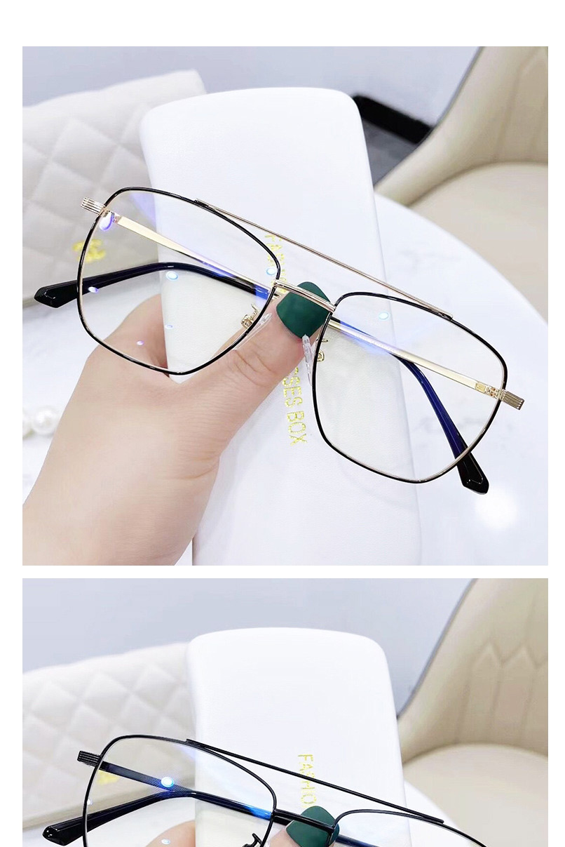 Fashion Gold Color Color Double Beam Irregular Flat Glossy Glasses Frame,Fashion Glasses