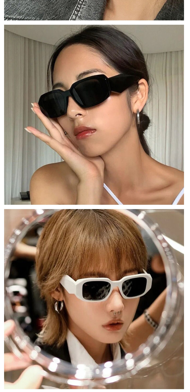 Fashion Milan White Light Tea Irregular Thick Side Square Sunglasses,Women Sunglasses