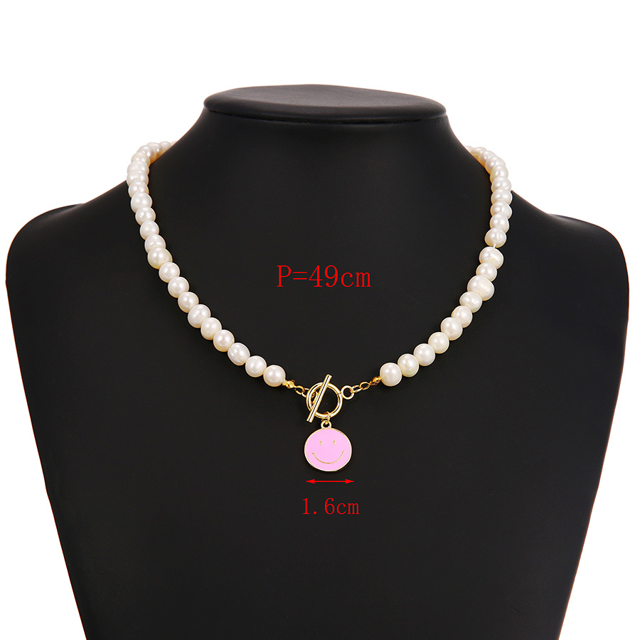 Fashion Golden Copper Inlaid Zircon Pearl To Buckle Smiley Face Necklace,Necklaces