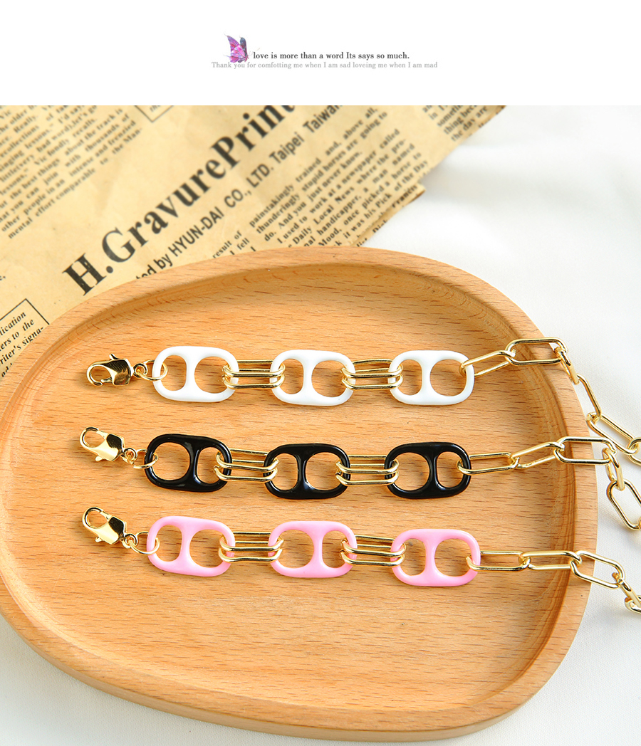 Fashion Pink Copper Drip Oil Nose Thick Chain Bracelet,Bracelets