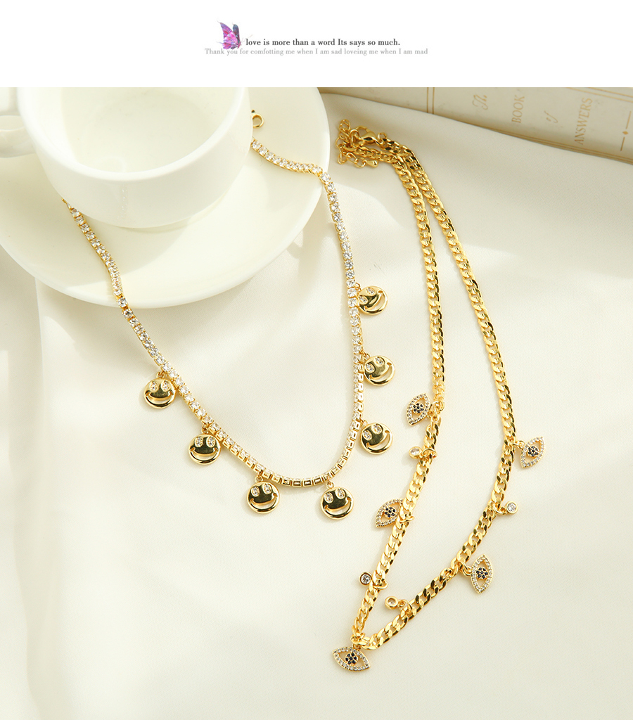 Fashion Gold Color Copper Inlaid Zircon Eye Necklace,Chains