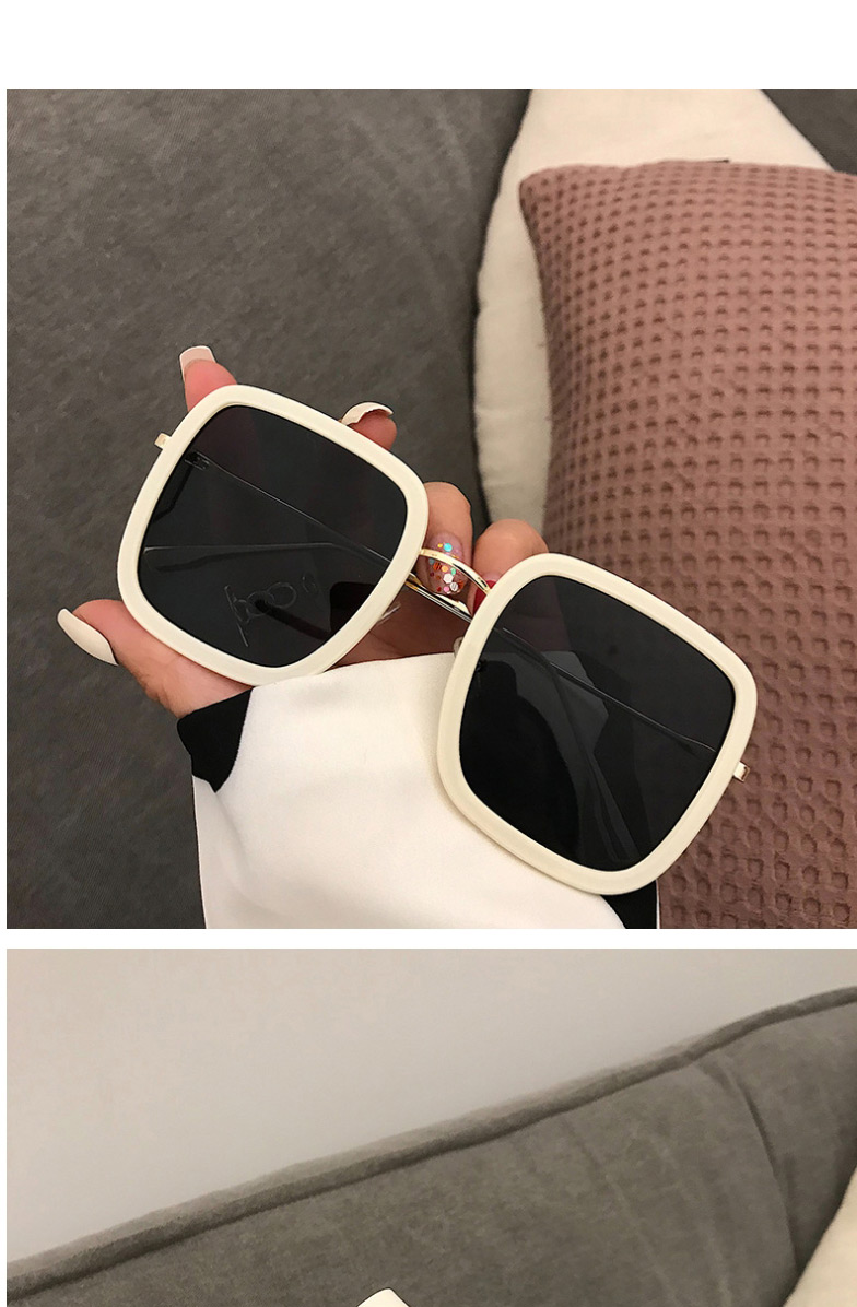 Fashion White Ring Gray Big Frame Square Sunglasses,Women Sunglasses