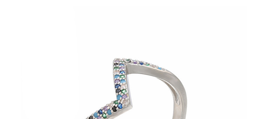 Fashion White Gold Micro-inlaid Color Zirconium Geometric Ring,Rings