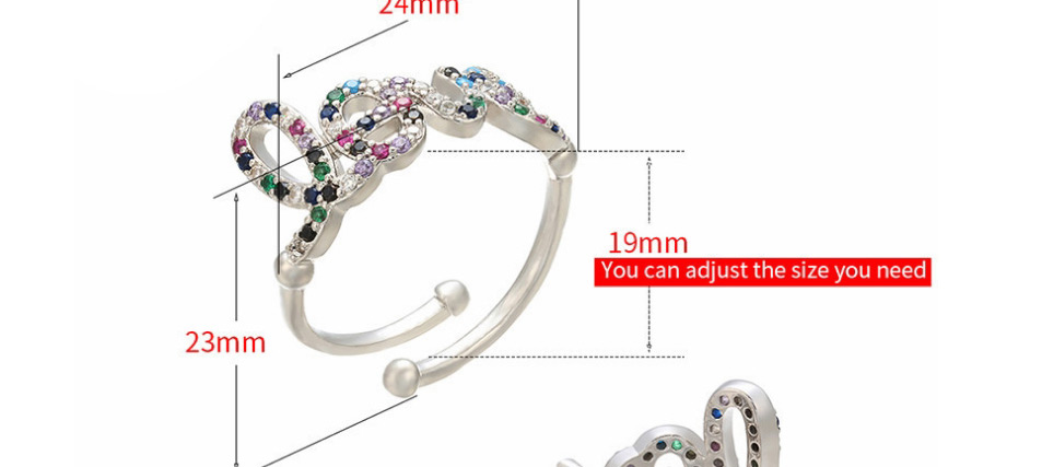 Fashion White Gold Micro Diamond Letter Open Ring,Rings