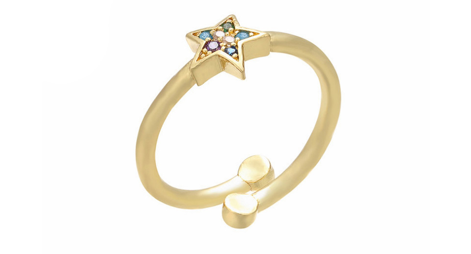 Fashion Platinum Star Micro Inlaid Five-pointed Star Open Ring,Rings
