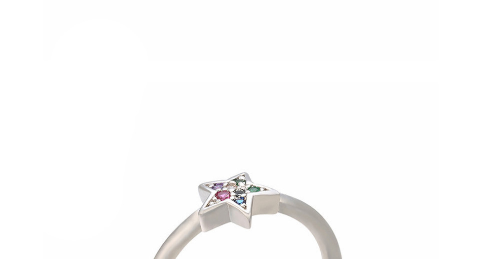 Fashion Platinum Star Micro Inlaid Five-pointed Star Open Ring,Rings