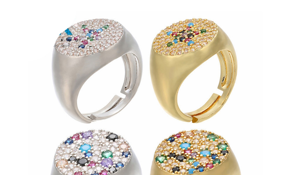 Fashion Gold Color Mixed Color Micro-set Round Open Ring,Rings