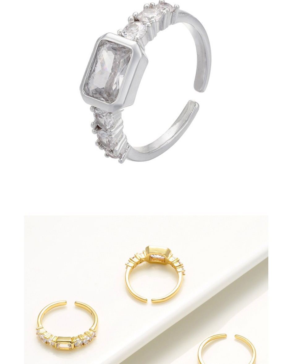 Fashion Small Rectangle Gold Color Micro-set Zircon Rectangular Open Ring,Rings