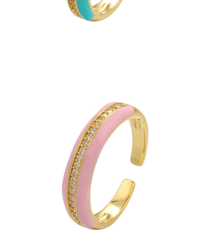 Fashion Pink Drop Oil Row Diamond Geometric Open Ring,Rings